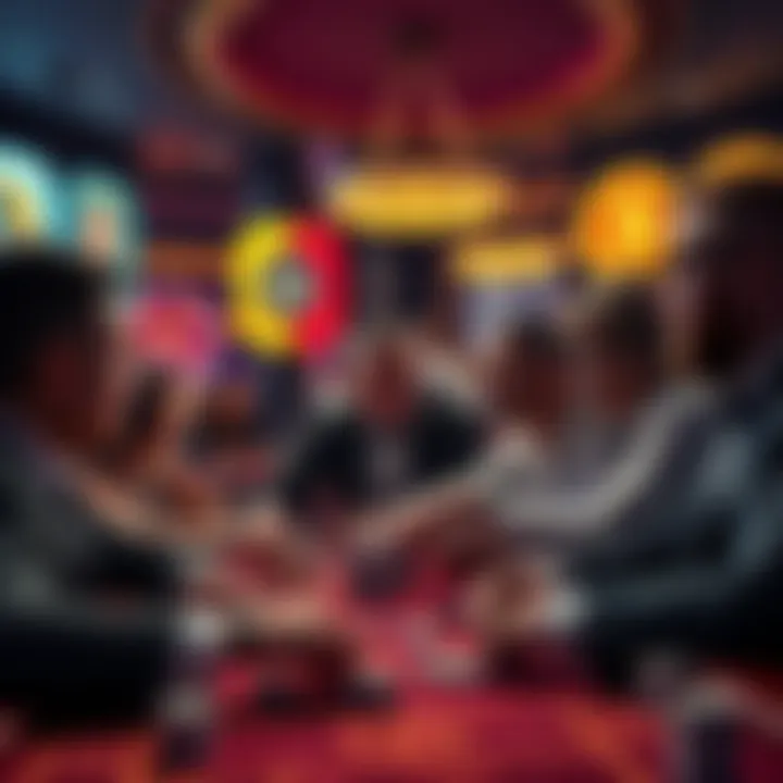 VIPs in a Crypto Casino A group of VIPs enjoying a high-stakes game in a crypto casino, surrounded by chips and digital currency screens.