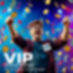 A person celebrating with cash and rewards symbols, highlighting exclusive VIP benefits.