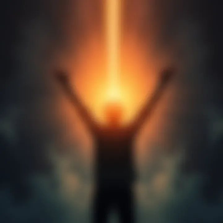 A person standing with arms raised towards a bright light, symbolizing hope and divine inspiration.