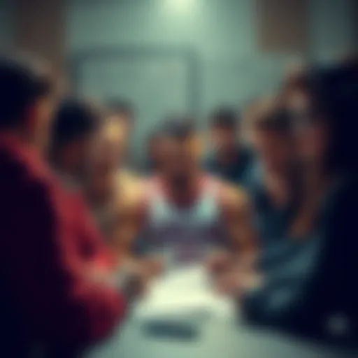 A group of people discussing and voting on basketball players, with a focus on a popular player surrounded by notes and statistics.