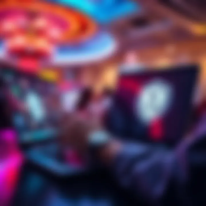 A person using a laptop with a VPN symbol while playing a casino game online.