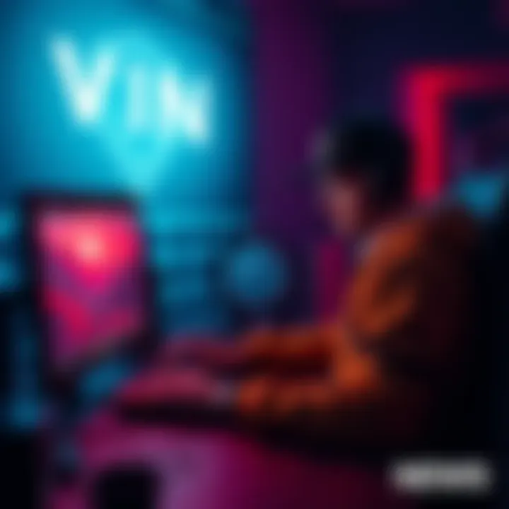 A person sitting at a computer, checking their address while using a VPN for online gaming.