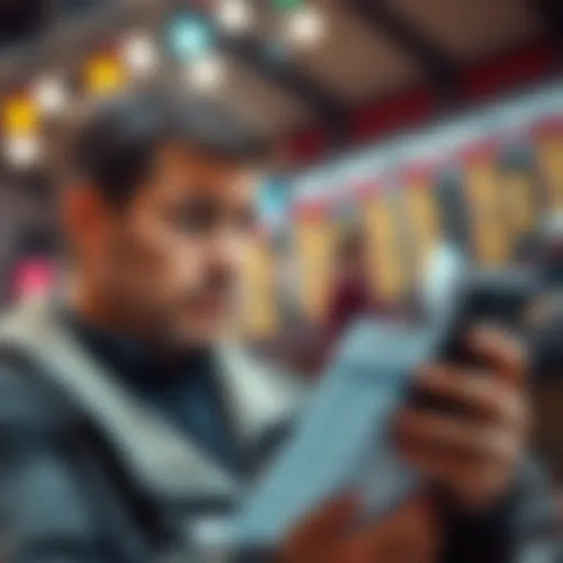 A worried bettor looking at his betting slip while holding a phone with loan information, reflecting concerns about how debts could affect betting wins.