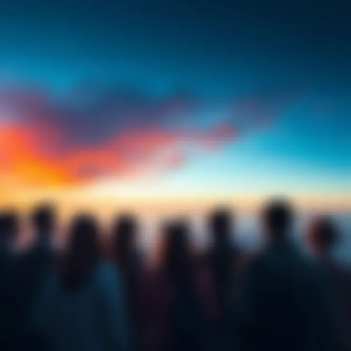 A group of people looking towards the horizon, symbolizing anticipation and waiting for upcoming changes.