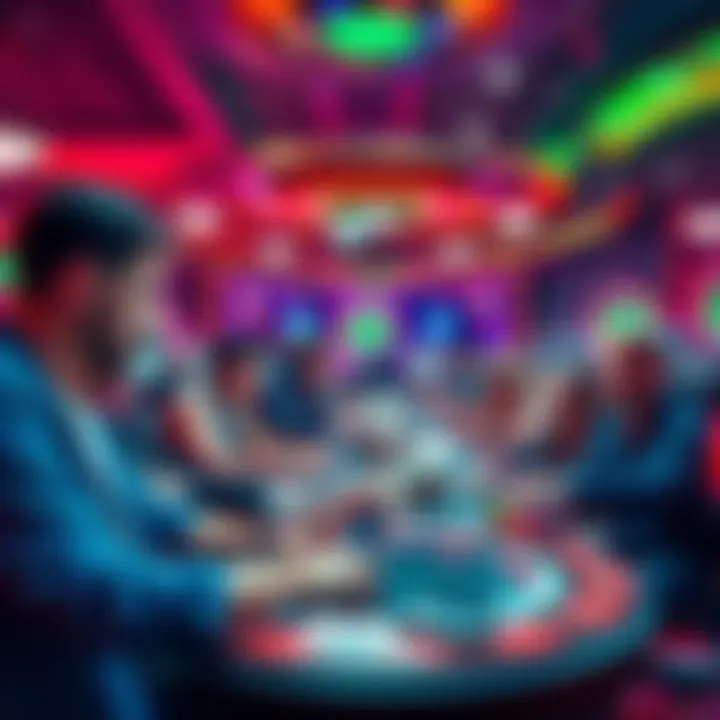 A vibrant casino environment showcasing players engaging in the Wake & Cash trend, with excitement and cash flow in the air