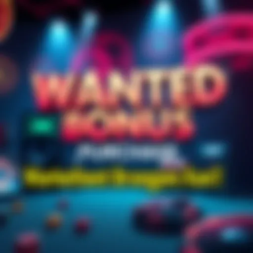 A visual guide showing key points about the Wanted Bonus purchase, featuring graphics related to gaming and strategies for maximizing winnings.