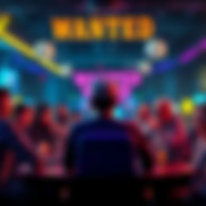 A person sitting at a gaming table focused on the game 'Wanted', surrounded by friends enjoying the excitement