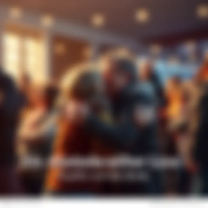 A heartfelt goodbye scene with people sharing hugs and smiles, radiating love and hope.