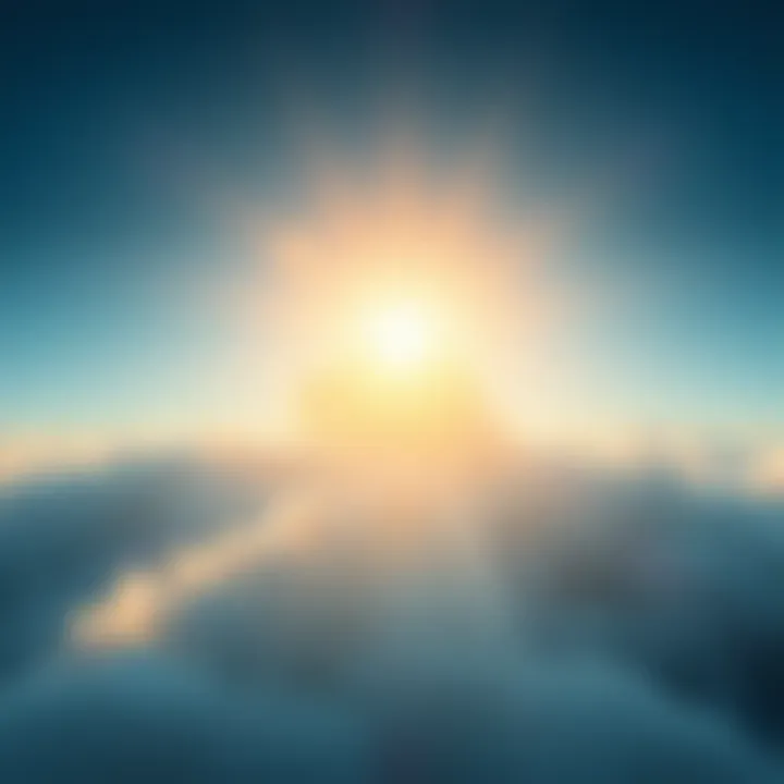 Sunlight shining down as clouds part, signaling the end of winter and the arrival of spring, representing new opportunities and change.