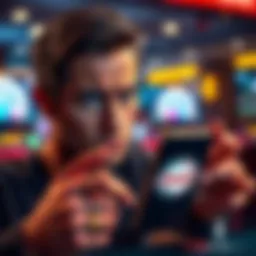 A player looking frustrated while holding a smartphone with a LetsGoCasino logo, showing signs of distress about his gambling experience.