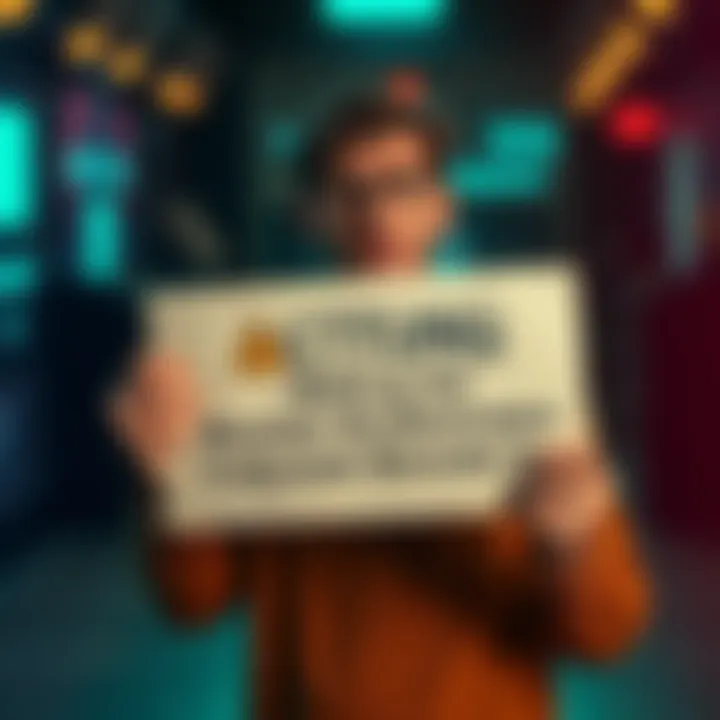 A concerned person holding a sign warning others about online scams related to deposit bonuses.
