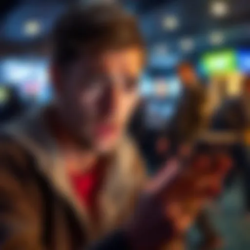 Warning about online gambling risks A person looking worried while using a gambling app on their phone