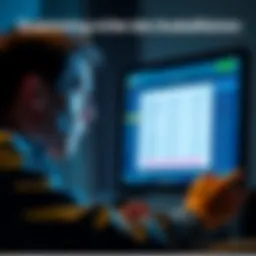 A person looking worried while examining financial statements on a computer screen, highlighting concerns about online scams and withdrawals.