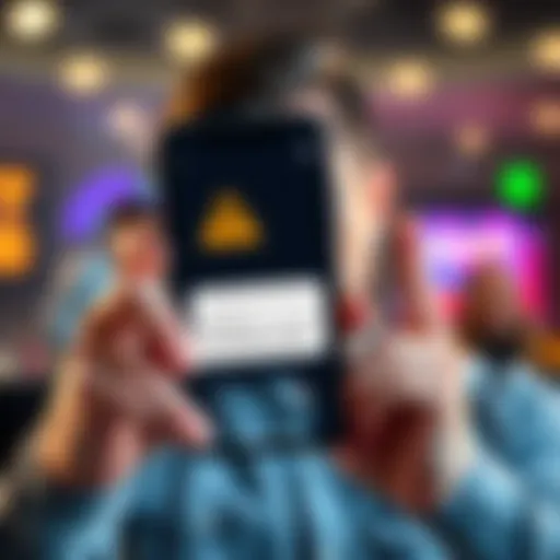 Warning about Slots.lv A frustrated player holding a phone with a chat app open, showing a message about unfulfilled bonuses and poor customer service from Slots.lv