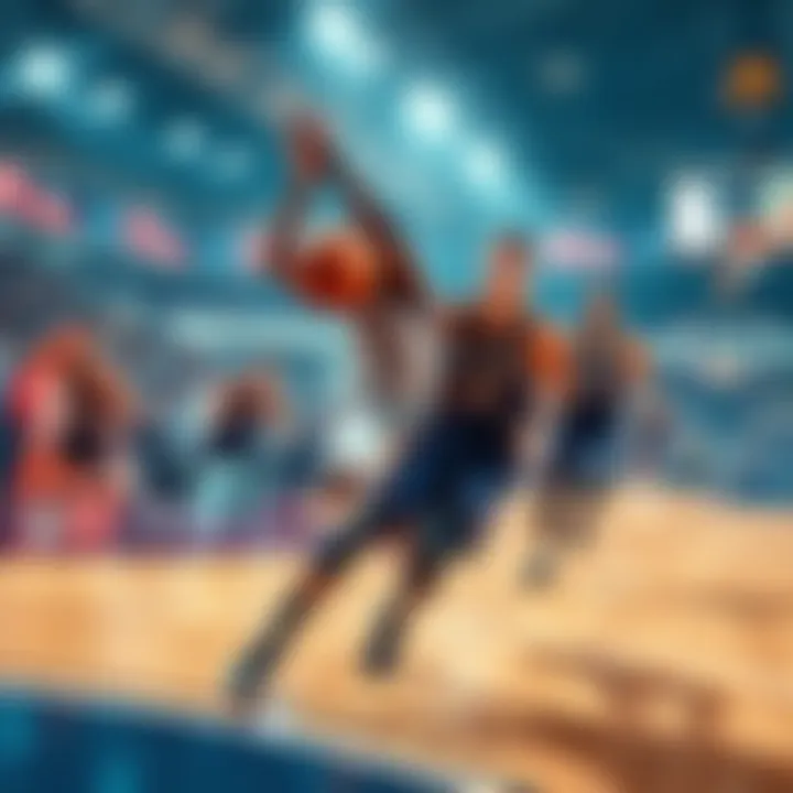 A dynamic basketball game showing Washington's players moving quickly on the court, emphasizing their fast-paced style of play.