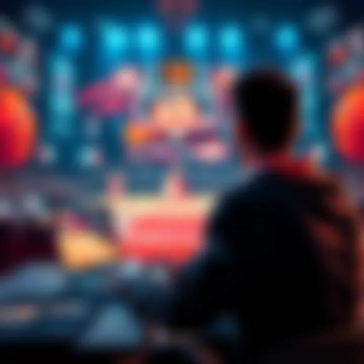 A person streaming an NBA game on a laptop with basketball graphics in the background