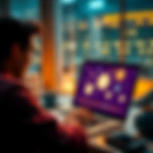 A person looking at a laptop with money-making ideas on the screen