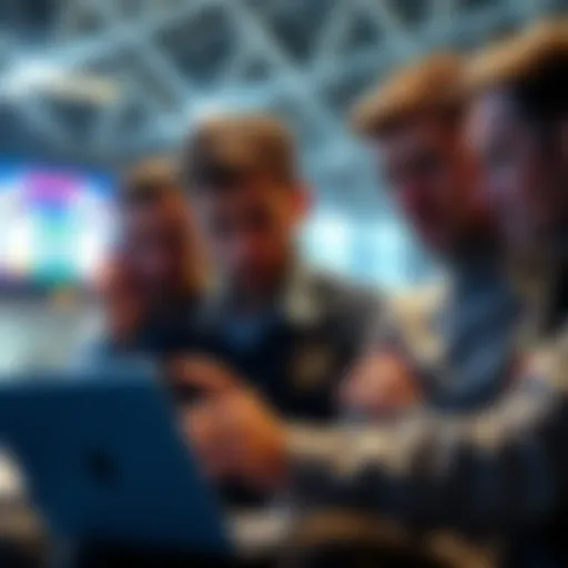 A group of concerned people discussing WBC betting options, looking worried as they review changes on a laptop.