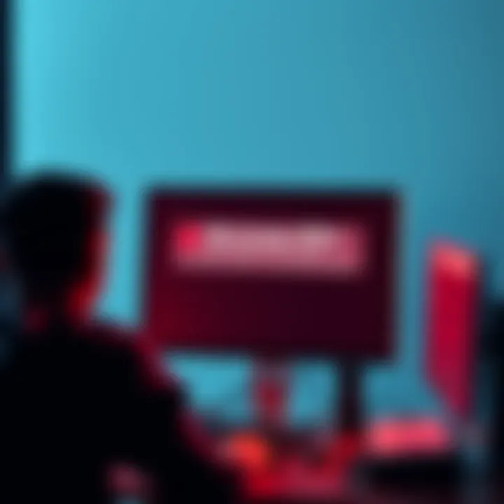 A screen displaying a maintenance error message indicating the website is down, with a frustrated person in front of a computer