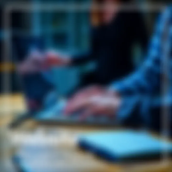 A person using a laptop to verify the legitimacy of a website, with a magnifying glass and notes on the side.