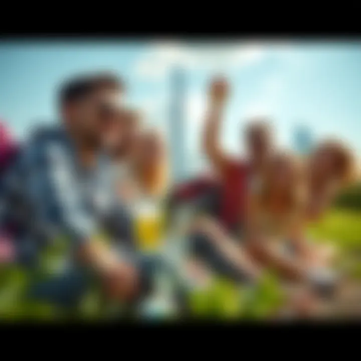 Group of friends enjoying various leisure activities outdoors