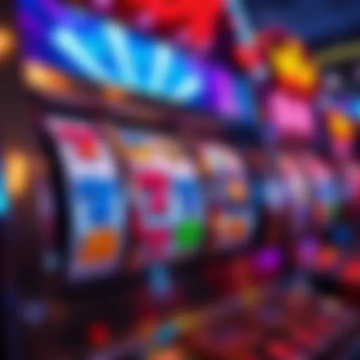 A colorful slot machine with reels featuring various symbols and lights, representing excitement for the weekend gaming budget.