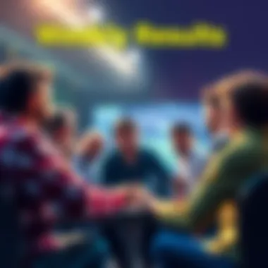 A group of people discussing and guessing a weekly result for a chance to win money