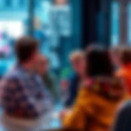 A group of people sharing advice and tips for the week ahead in a lively discussion