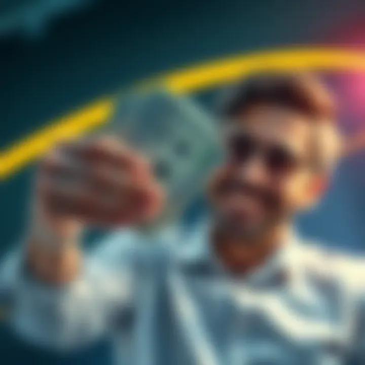 A person holding cash with a smile, representing financial success and strategy.