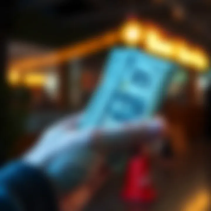 A hand holding a small stack of cash representing a weekly income of 13 dollars, symbolizing financial support.