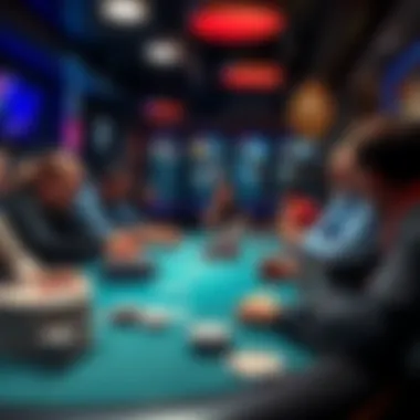 A lively poker night scene in Melbourne CBD with players at the table, chips stacked, and drinks on the side.