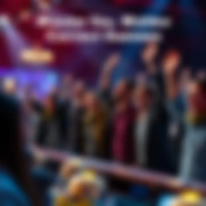 A graphic showing people celebrating as they receive rewards for making correct guesses in a game.