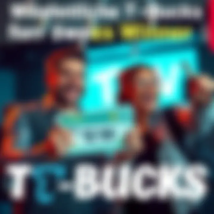 Two people celebrating their T-Bucks win with joyful expressions and cash in hand