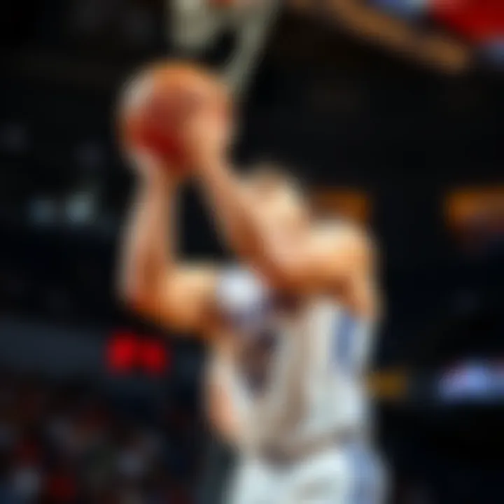 Basketball player Wemby preparing to take a shot during a game, showcasing his skills and focus.