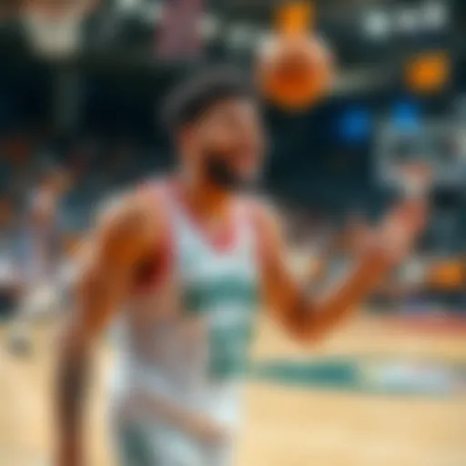 Wemby laughing on the court while signaling for a rebound