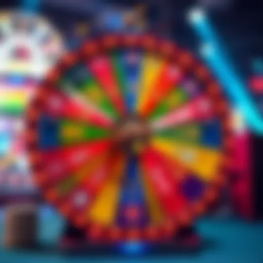 A colorful wheel with various cash prizes, inviting players to spin for a chance to win money at the casino.