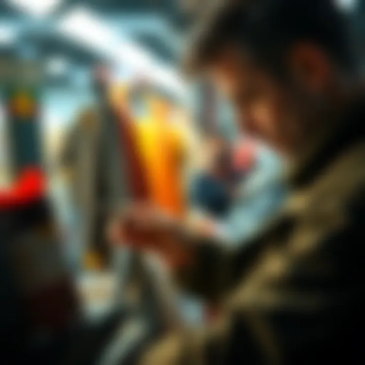 A person examining items for sale, pondering the seller's background and motives.