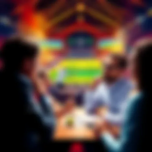 People discussing Wimbledon betting tips with tennis visuals in the background
