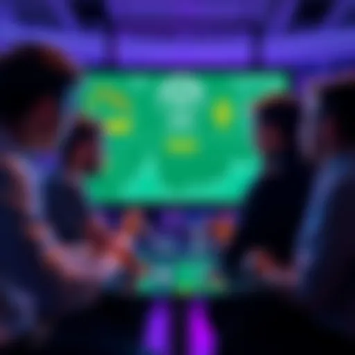 People discussing betting strategies for Wimbledon tennis matches with charts and graphs on a digital screen