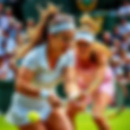 Wimbledon Women's Semifinal Match Coco Gauff and Linda Noskova compete in the Wimbledon women's semifinal on the grass court, showcasing their skills with intense focus and determination.