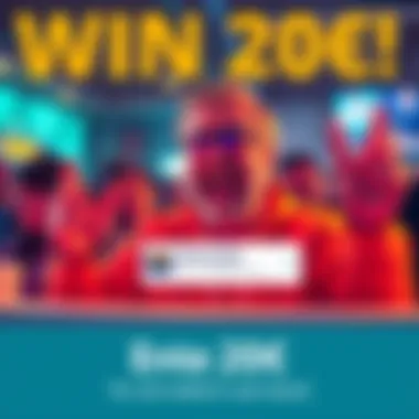 A graphic showing a person excitedly entering a contest for 20€. They are commenting their username on a user board.