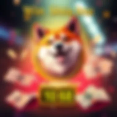 Win Shiba Inu A colorful graphic showing a gold coin with a Shiba Inu dog logo, surrounded by dollar bills and a countdown clock for a giveaway.