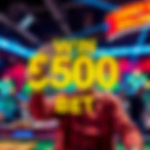 A graphic showing a person excitedly holding cash, celebrating a win in a game, with a colorful background representing a lively contest atmosphere.