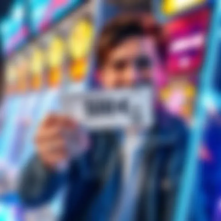 A happy person holding the last ticket of a gaming machine after winning 500 Euro