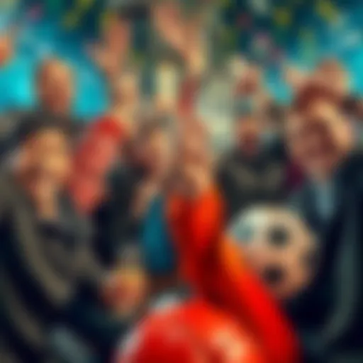 A group of happy sports bettors celebrating their wins with cash and betting slips