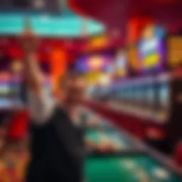 A player celebrating a big win at Lonestar Casino with blackjack and slot machines in the background.