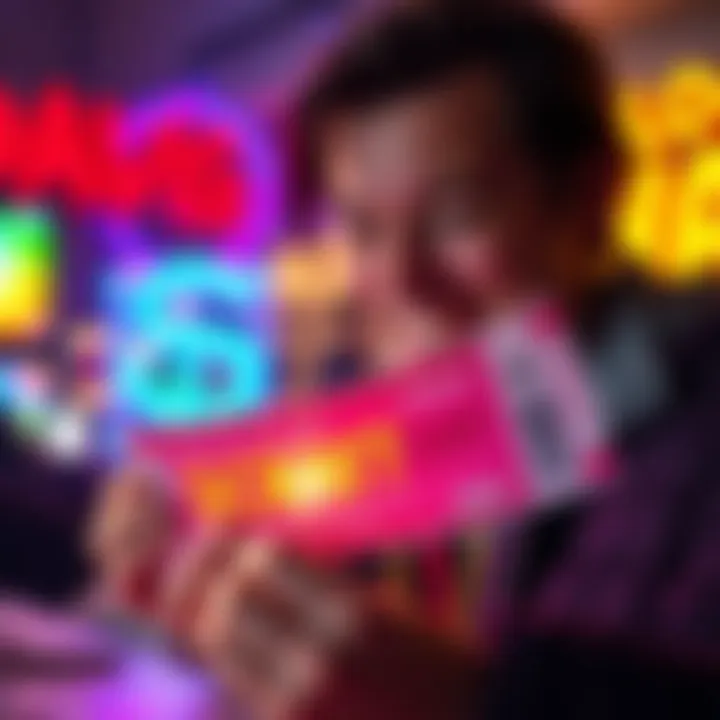 A person scratching off a lottery ticket revealing a prize. Bright colors and excitement are visible on their face.