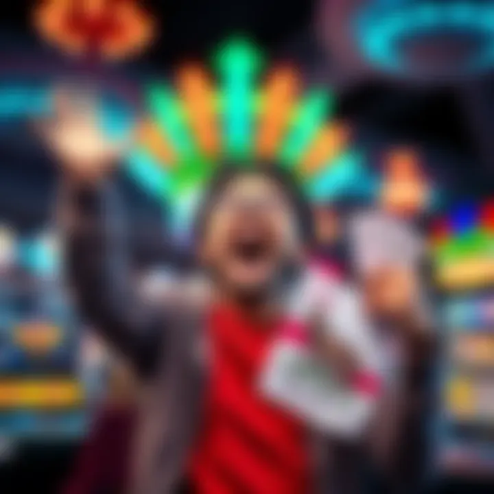 A person celebrating after winning $1,000 from a California scratch ticket, with a casino background and scratch tickets in hand.