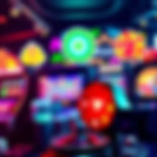 A collection of casino games including slots and poker with vibrant graphics