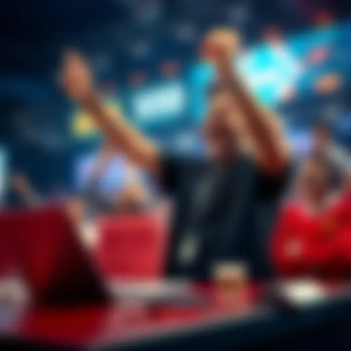 A person celebrating after winning $50 while betting on esports, with a laptop and betting interface visible.
